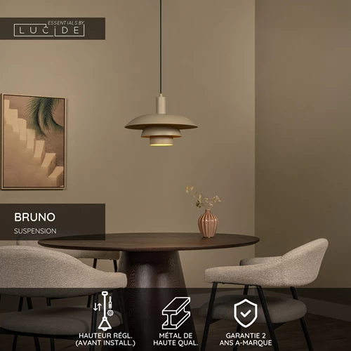 Lucide BRUNO - Suspension - Ø 38 cm - 1xE27 - Taupe | Essential - USP